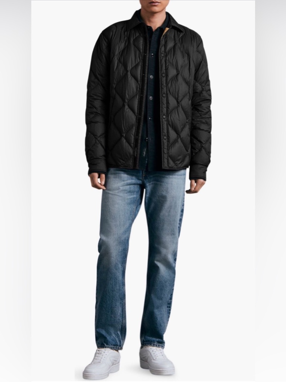 Rag & Bone Icons Dane Quilted Shirt Jacket Black Lightweight Down Fill Large